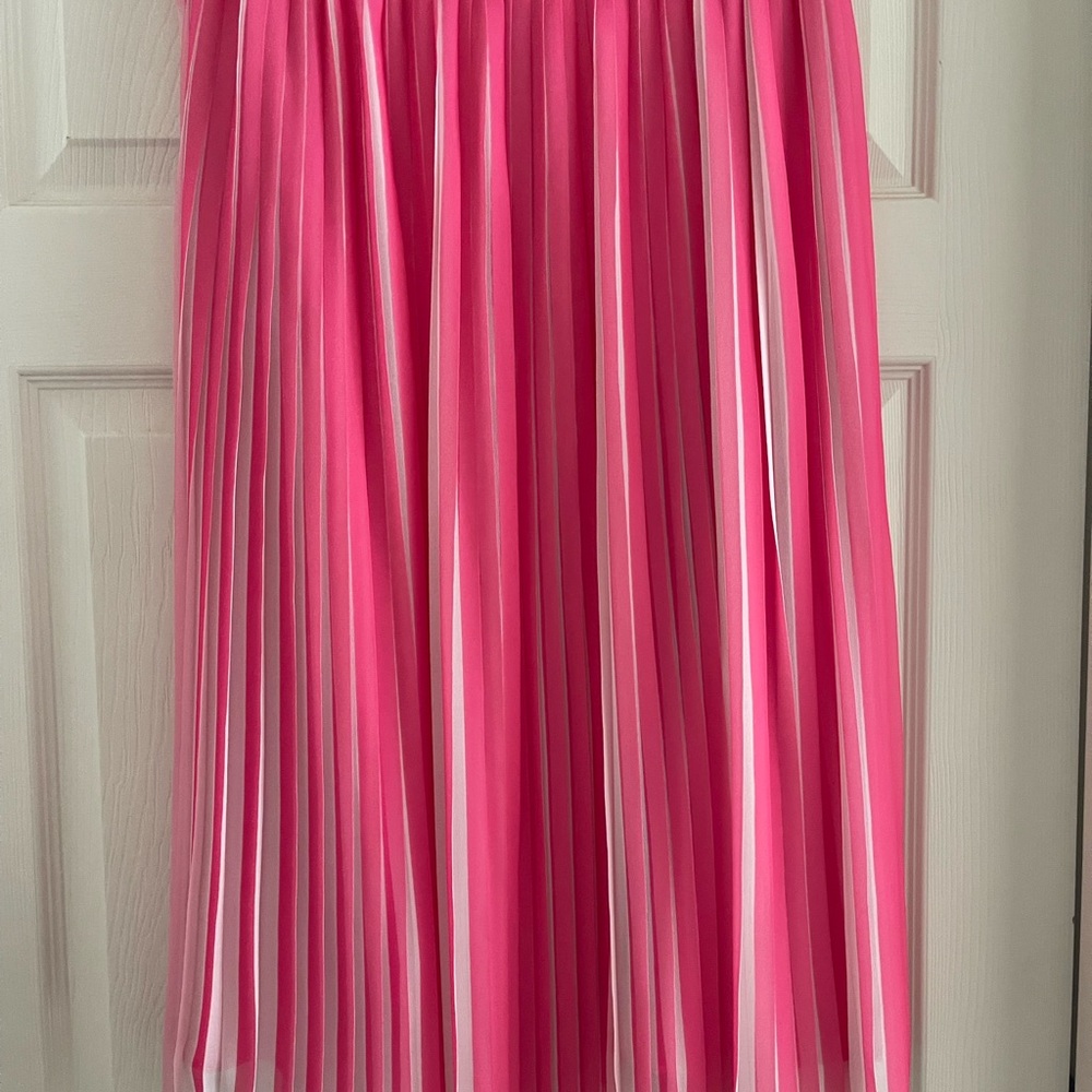 Pleated Pink Midi Skirt - Women's Summer Skirt - Picture 2 of 7